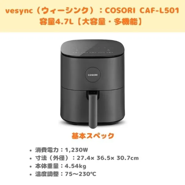 vesync(ウィーシンク):COSORI CAF-L501の製品紹介画像