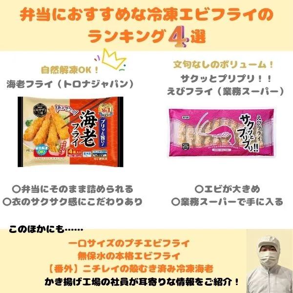 弁当におすすめな冷凍エビフライランキングトップ