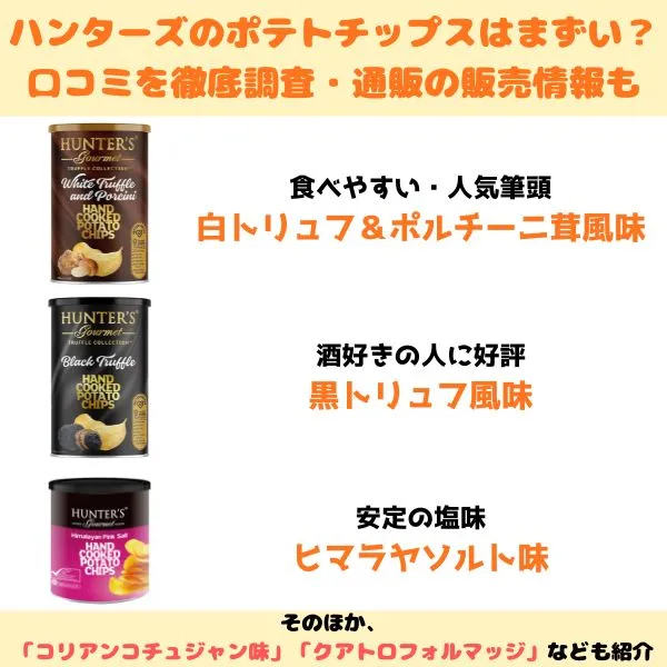 ハンターズポテトチップスの各フレーバー口コミ調査・通販販売情報のトップ画像