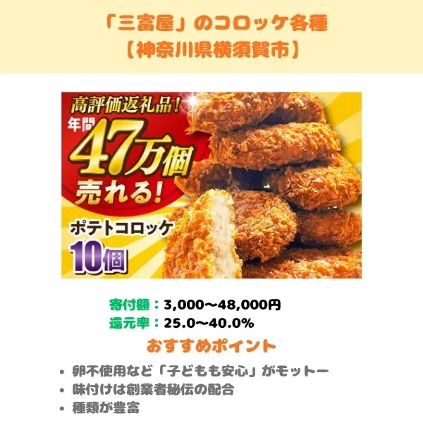 「三富屋」のコロッケのふるさと納税返礼品の紹介画像